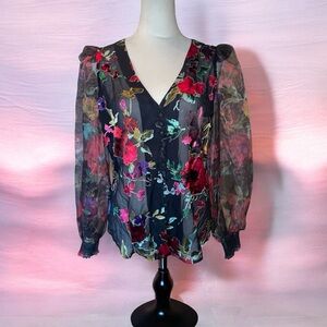 Floral Sheer Sleeve Women's Top